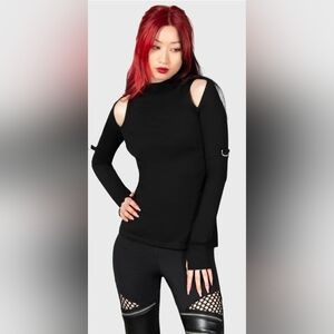 Killstar Black Long Sleeve Top with Turtleneck and Cut Out Details
